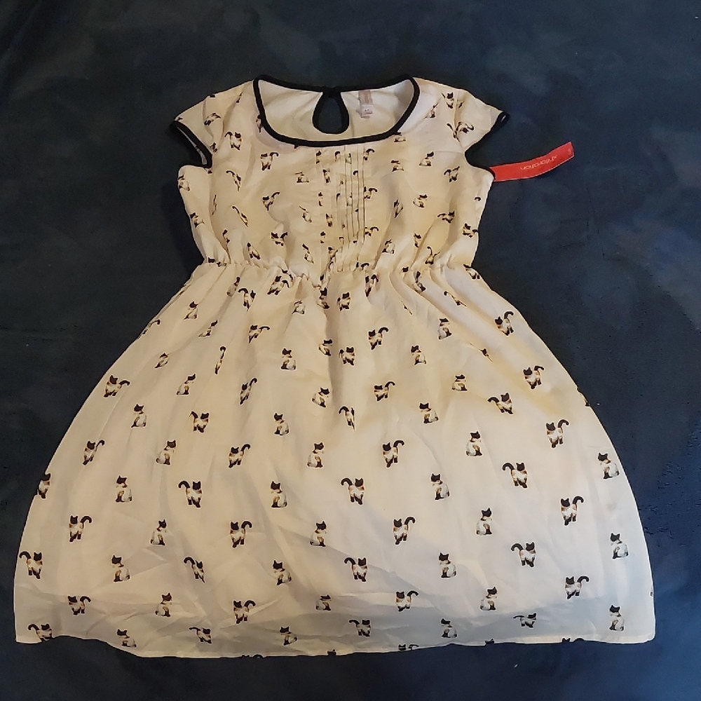 Target Cream Womens Dress with Cat Pattern